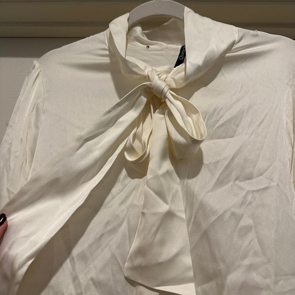 Quince Washable Stretch Silk Tie Neck Blouse in Ivory - Picture 7 of 10